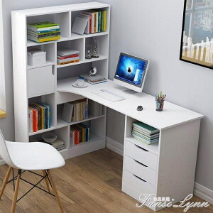 電腦桌 台式書桌家用學生臥室辦公寫字台簡約轉角書架一體組合桌子