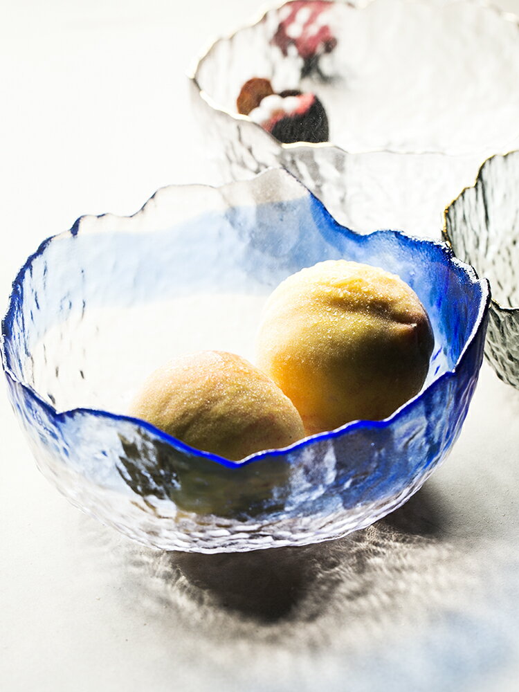 朵頤日式透明金邊玻璃錘紋沙拉碗家用冰川水果沙拉碗大容量甜品碗1入