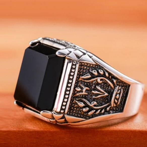 鍍925銀復古泰銀黑色戒指男士個性時尚食指有設計感大氣指環銀飾