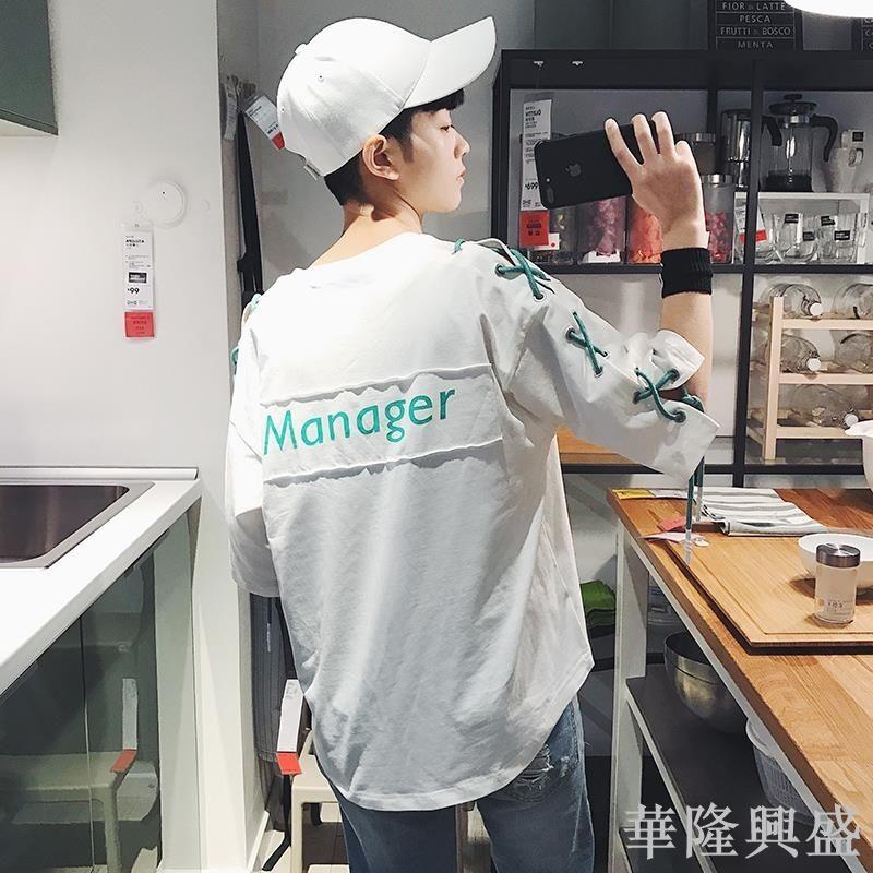 港風情侶韓版男短袖t恤原宿bf風半袖潮流7分袖寬松中袖學生五分袖