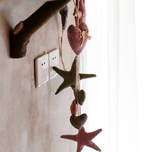左岸麥田 佐迪克串星麻繩吊飾手工縫制格子布藝復古客廳墻上飾品