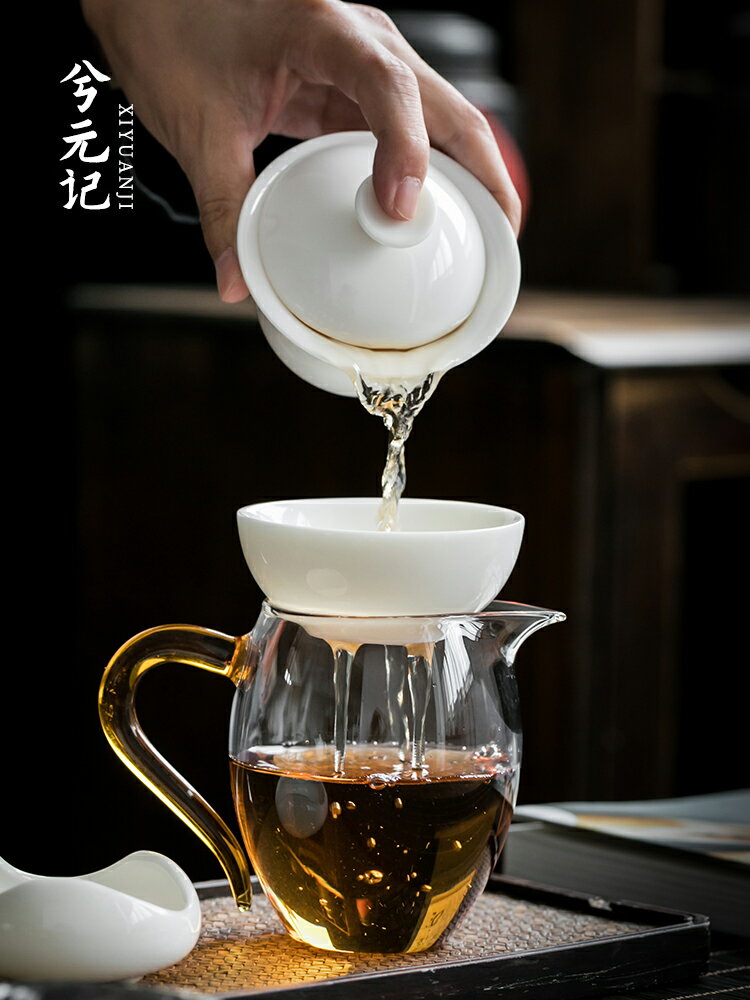 公道杯玻璃茶具分茶器帶茶濾一體泡茶杯高階公杯茶海茶漏套裝日式