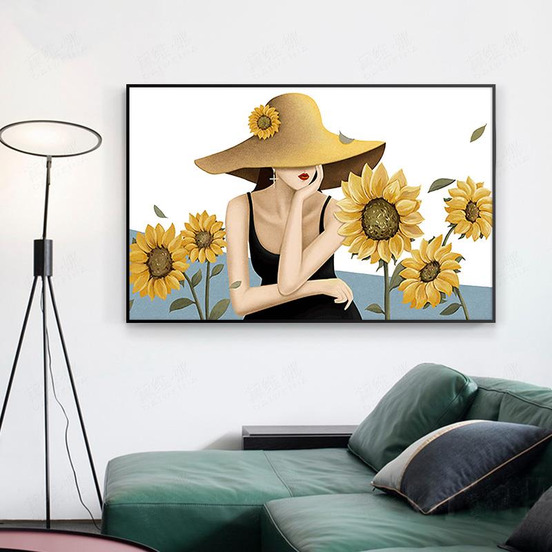 十字繡新款線繡客廳小件簡單臥室現代花卉系列向日葵女孩