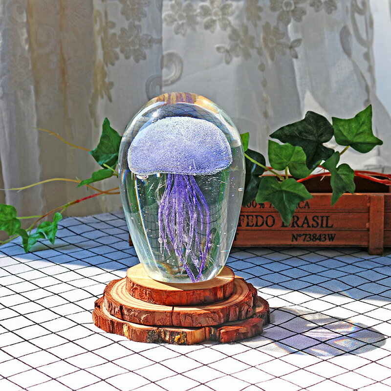 水晶球發光水母琉璃手工藝擺件海洋生日兒童節禮物玻璃畢業紀念品