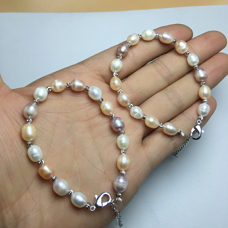 天然淡水珍珠手鏈女原創日韓清新時尚百搭粉紫白珍珠米珠手串飾品