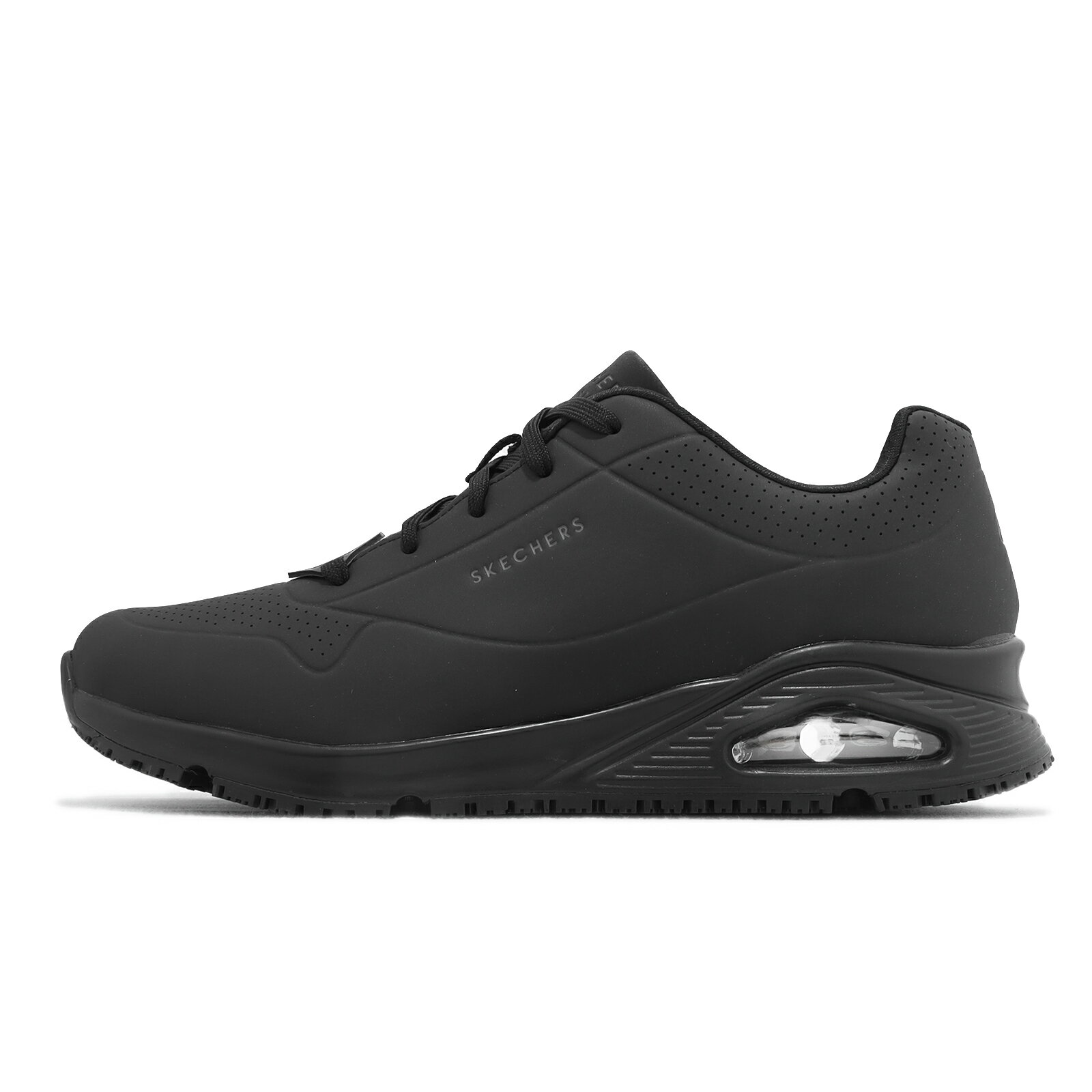 Skechers 休閒鞋 Uno SR 男鞋 黑 全黑 寬楦 皮革 氣墊 厚底 基本款 舒適 200054WBLK