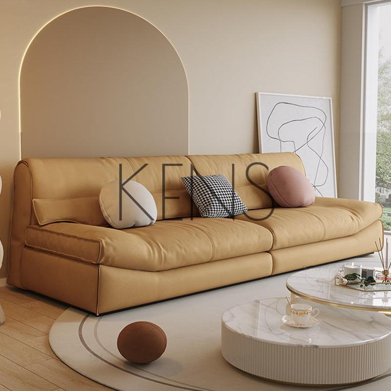 【KENS】沙發 沙發椅 云朵真皮沙發客廳組合簡約現代意式小戶型直排頭層牛皮沙發奶油風