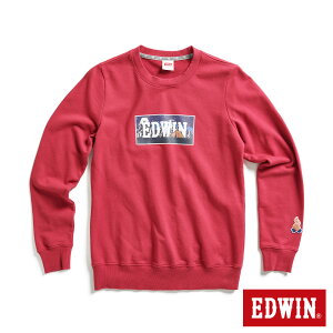 EDWIN 露營系列 富士山營地BOX LOGO厚長袖T恤-女款 暗紅色 #換季折扣