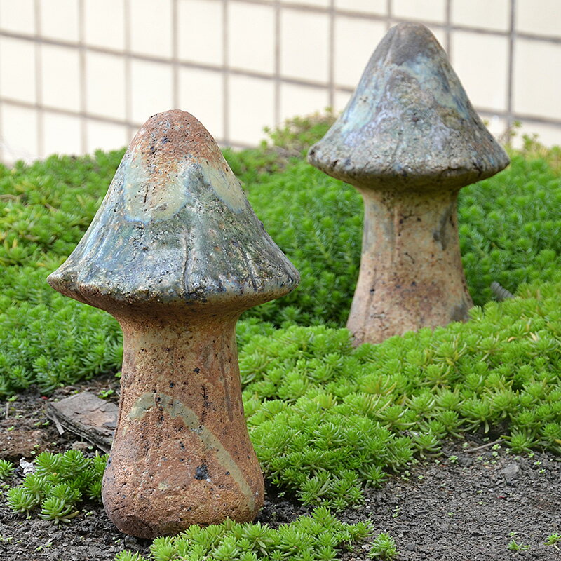 別墅花園庭院擺件模擬陶瓷粗陶蘑菇擺設美式戶外園林景觀裝飾品1入