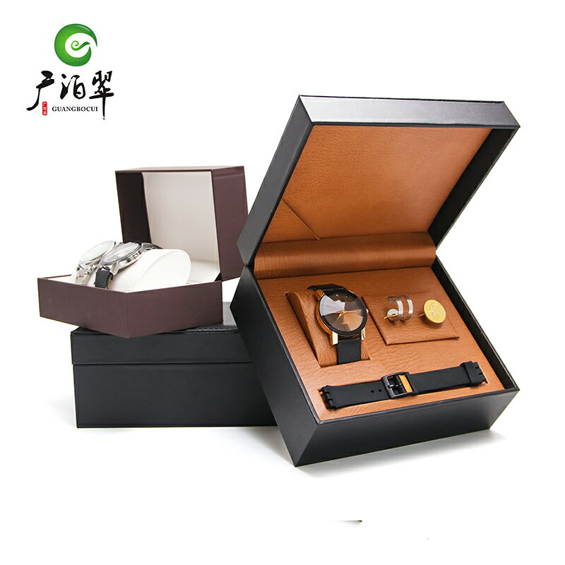廣泊翠皮質手表首飾一體收納盒高檔實木手表盒包裝盒禮盒腕表定制
