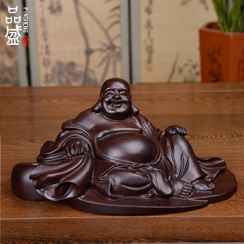 黑檀木雕彌勒佛像擺件實木招財布袋笑佛大號紅木工藝品開業禮品1入