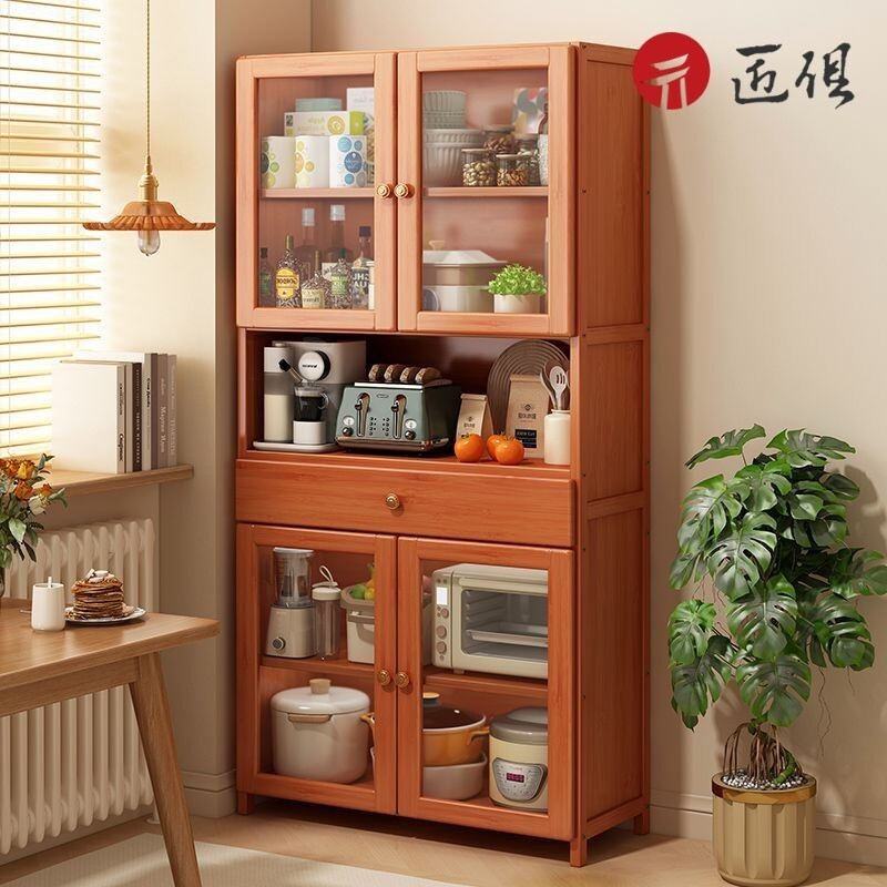 【匠俱】實木櫥櫃 收納櫃 廚具置物櫃 茶水櫃 抽屜櫃 亞克力櫃門 餐邊櫃 多層碗櫃 廚房收納櫃 客廳多功能置物架現貨