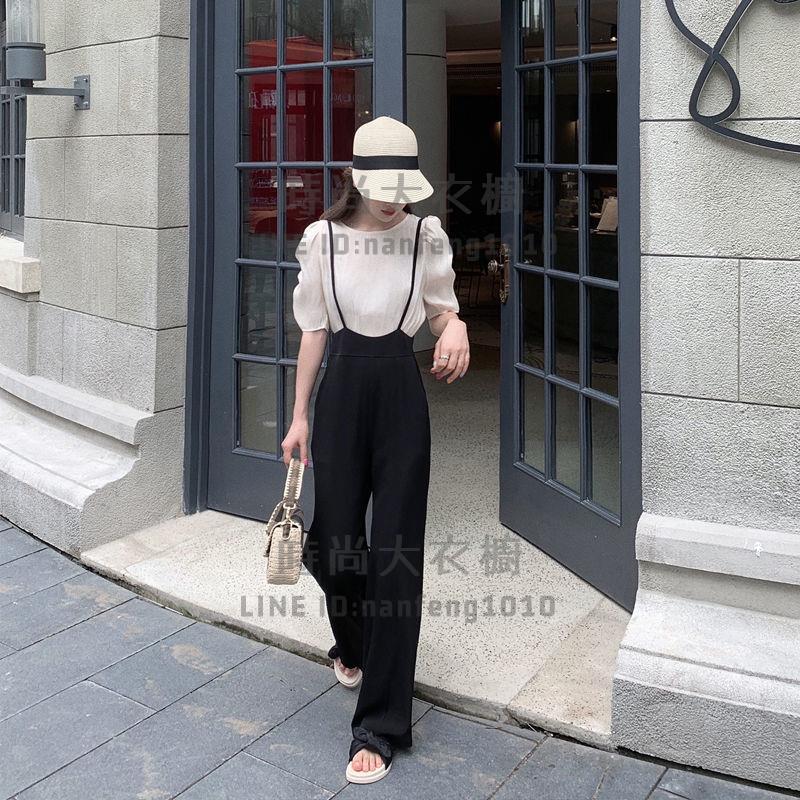 時尚套裝女短袖褲裝韓版氣質泡泡袖高腰背帶褲顯瘦兩件套【時尚大衣櫥】 4