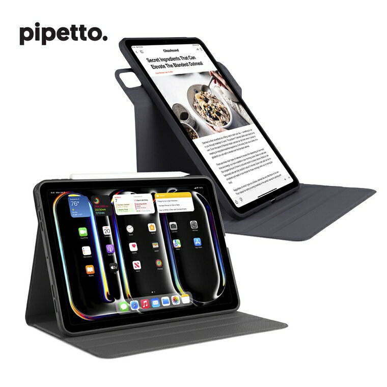 Pipetto iPad Pro 系列 (2024) Rotating Folio 可旋轉側翻保護套 黑色