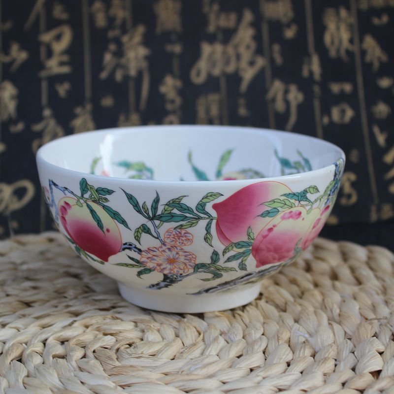瓷碗景德鎮仿古瓷器粉彩福字壽桃瓷碗茶碗家用米飯碗仿古瓷碗擺件