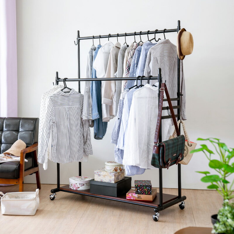 吊衣架 衣帽架 掛衣架 復古工業風雙桿吊衣架(寬90/120cm) 天空樹生活館 1