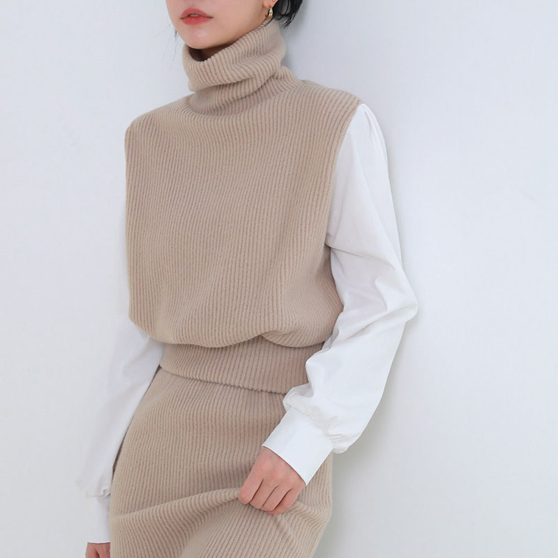 ANNAS 正韓高領毛衣魚尾裙套裝 加厚坑條針織衫長裙 拼接顯瘦氣質套裝 5