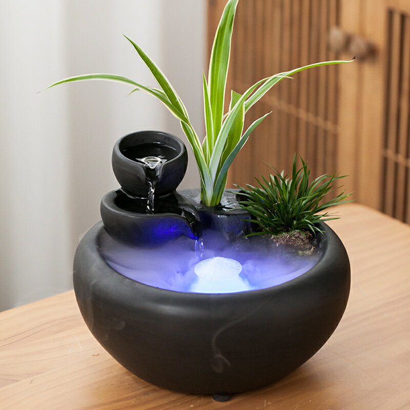送禮禮品招財陶瓷流水擺件噴泉喬遷新居禮品辦公室加濕器魚缸擺設招財風水