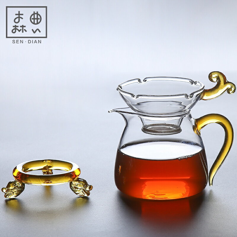 森典 玻璃茶漏泡茶器高檔茶隔公道杯茶濾套裝一體配件茶葉過濾網