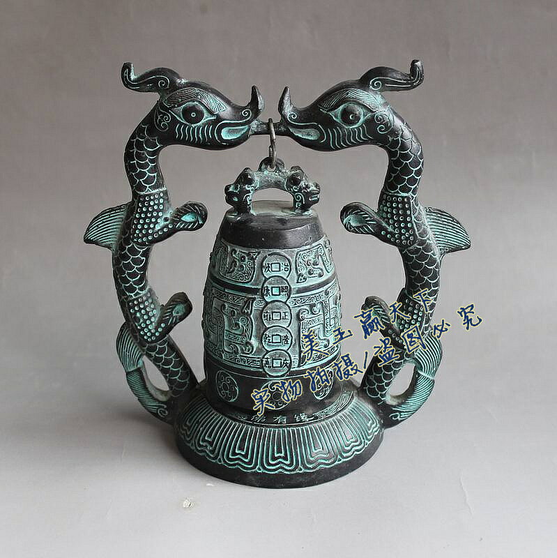 仿古青銅器擺件雙龍編鐘 青銅鐘工藝品擺設 影視道具古代漢婚樂器