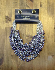 美國百分百【全新真品】Abercrombie & Fitch 項鍊 頸環 飾品 串珠 AF 珠珠 麋鹿 銀紫 H885