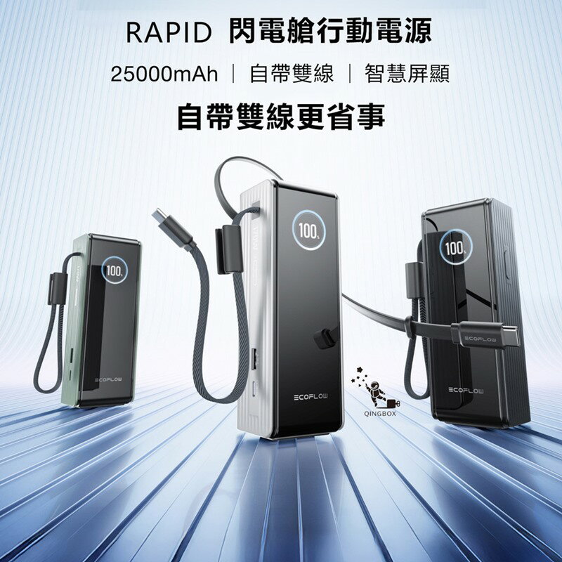 【預購】EcoFlow正浩 RAPID 170W自帶雙線閃電艙行動電源25000mAh