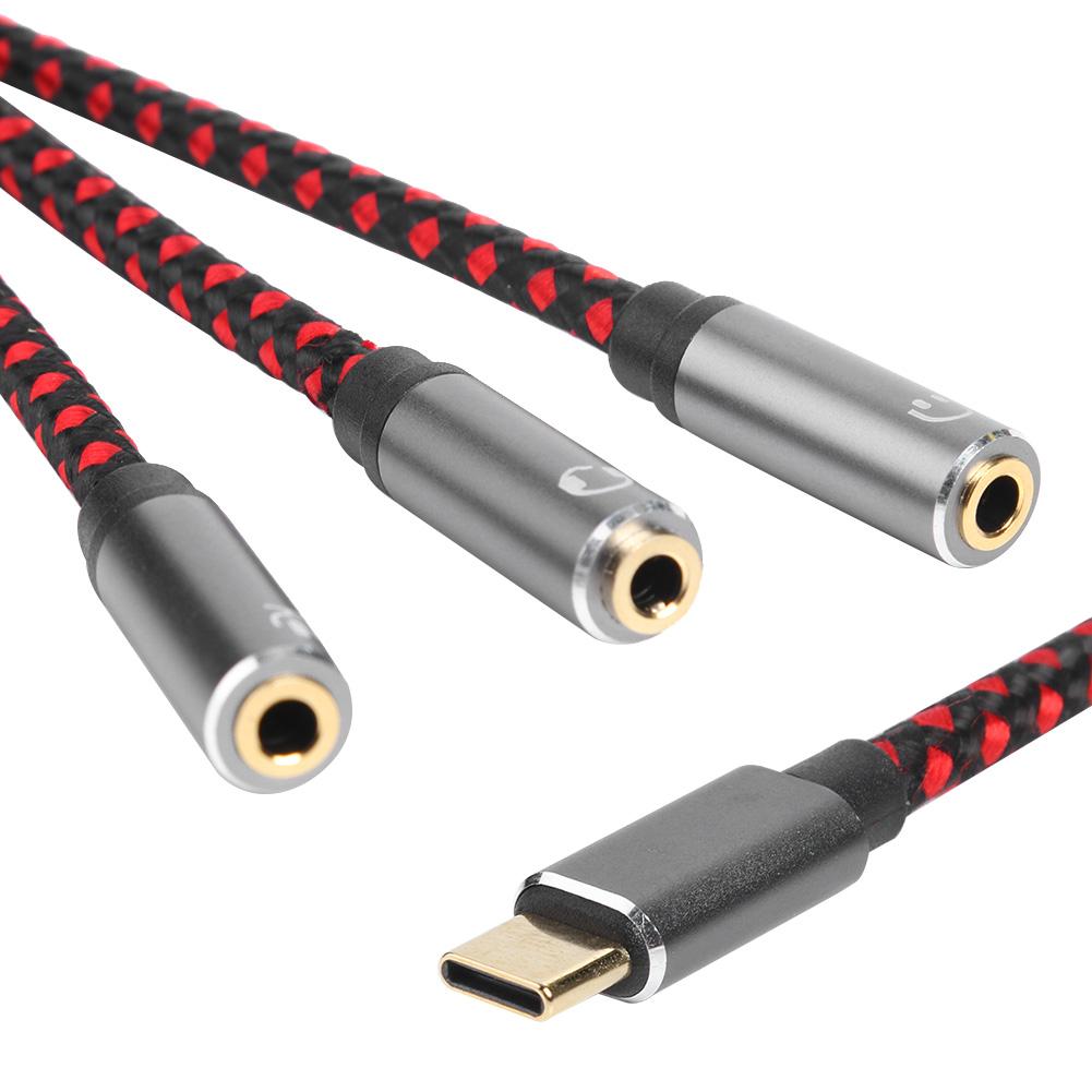 3 In 1 Type C Audio Flexible Weave Line Cable USB 3.1 Male