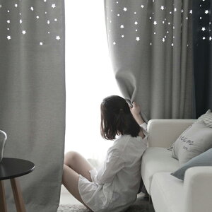 韓式鏤空星星月亮定制窗簾 飄窗全遮光客廳臥室棉麻亞麻成品窗簾