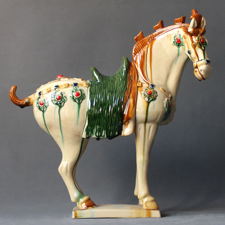 唐三彩馬陶瓷馬三花高櫻馬擺件家居客廳玄關裝飾品禮品工藝品擺件