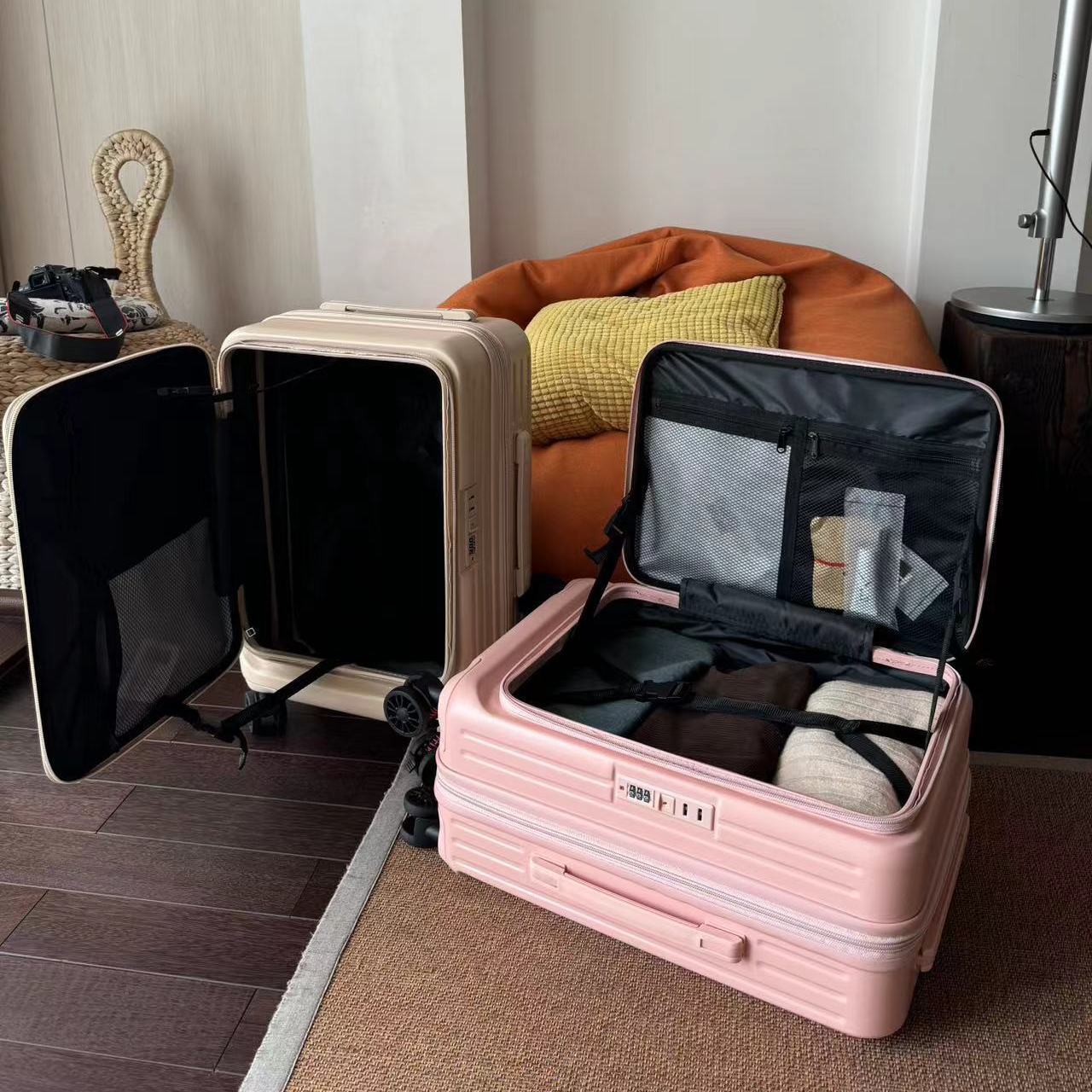 前側開蓋多功能行李箱小型登機箱20寸學生拉桿箱萬向剎車輪旅行箱【Snowbelle優選】