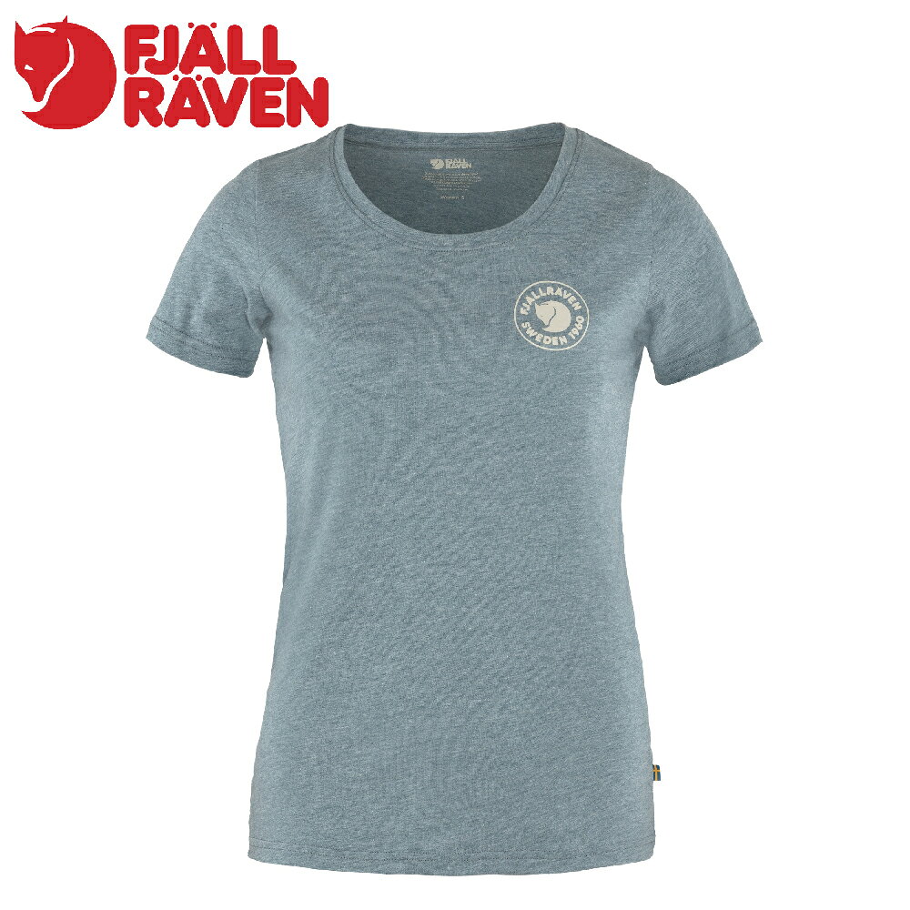 【Fjallraven 小狐狸 女 1960 Logo T-shirt《靛藍/麻花》】F83513/短T/短袖/圓領T/棉T
