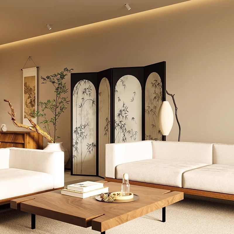 新中式竹子屏風隔斷客廳法式裝飾玄關墻民宿折疊移動茶室竹子折屏