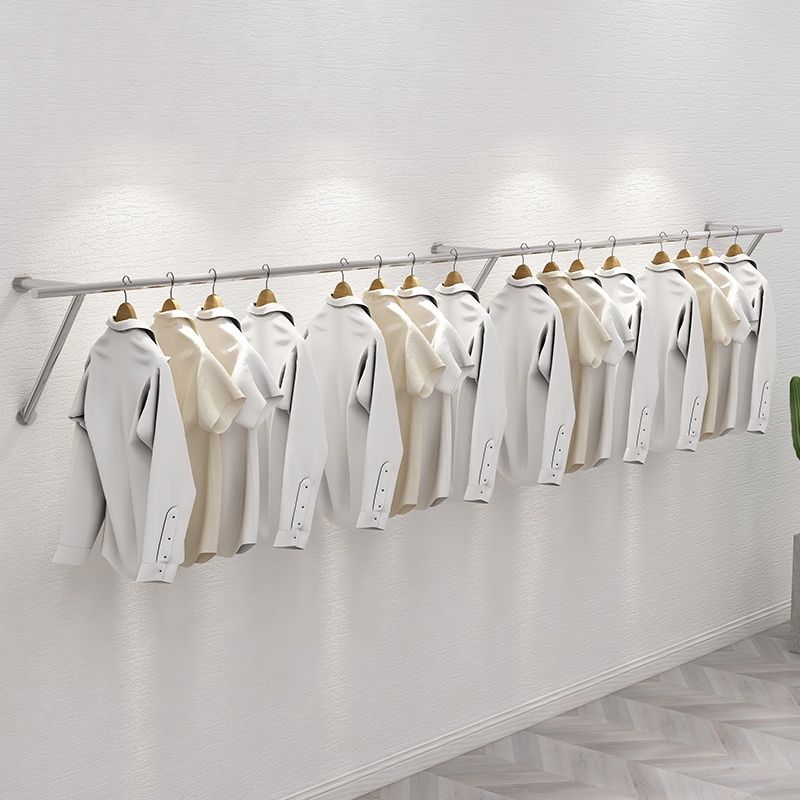開發票 服裝店上墻壁掛式貨架男女裝店墻上掛衣架展示架網紅不銹鋼拉絲銀 快速出貨