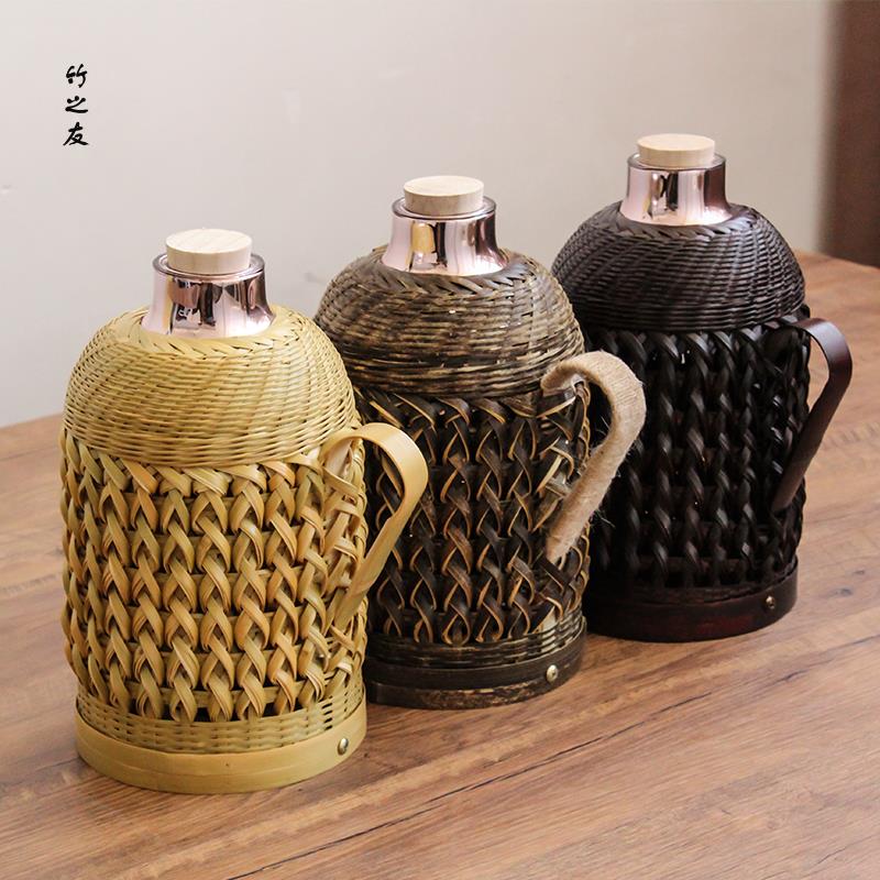 手工竹編熱水壺保溫瓶老式竹殼開水瓶家用茶室玻璃內膽復古熱水瓶