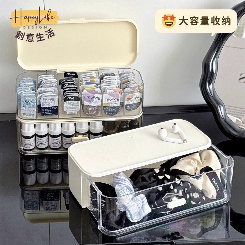 美瞳收納盒日拋隱形眼鏡抽屜式大容量分格防塵透明桌面發飾整理盒[PP0602011]