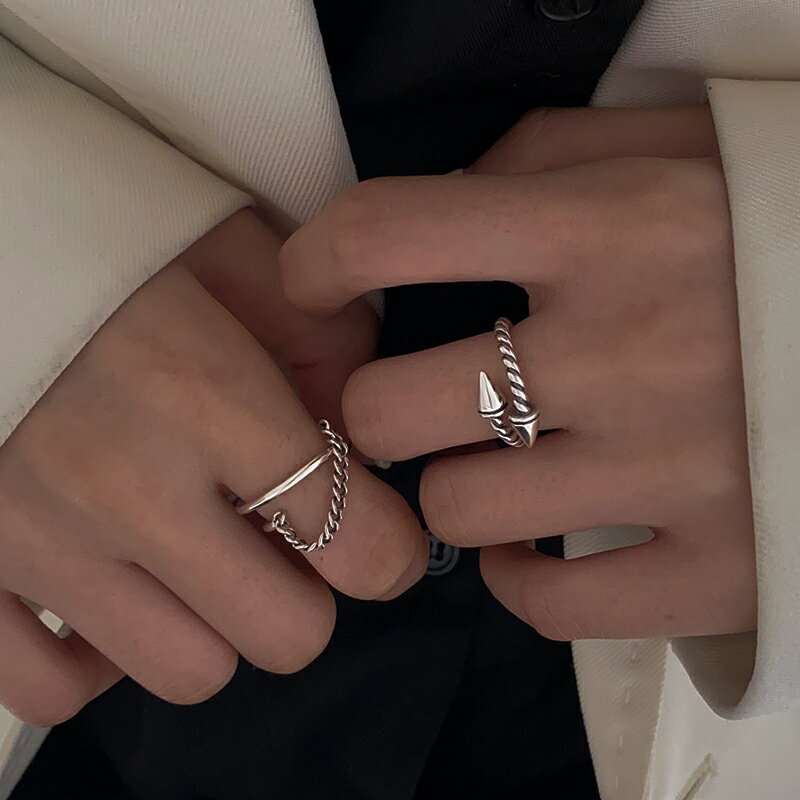 925純銀鏈條戒指女冷淡風螺旋箭頭食指戒復古個性可調節指環男潮 0