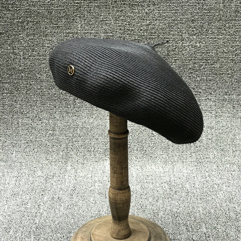 赫本風英倫復古透氣鏤空草編貝雷帽南瓜帽子夏天女帽畫家帽氣質款1入
