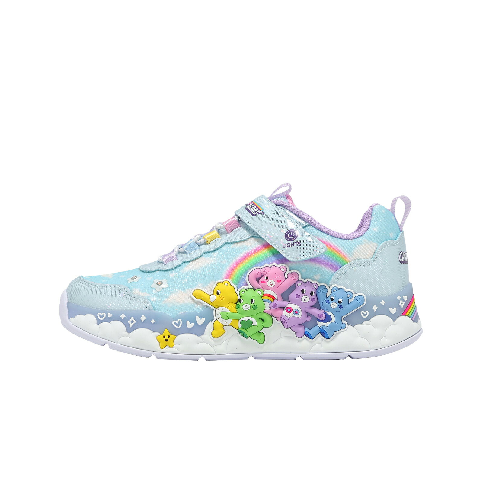 Skechers 休閒鞋 S Lights 中大童鞋 Care Bears 藍 彩虹熊 燈鞋 302390LBLMT