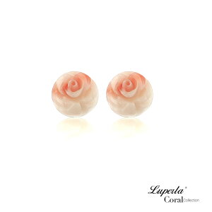 大東山珠寶 天然粉色深海珊瑚 玫瑰禮物 10K金針式貼耳耳環 8MM