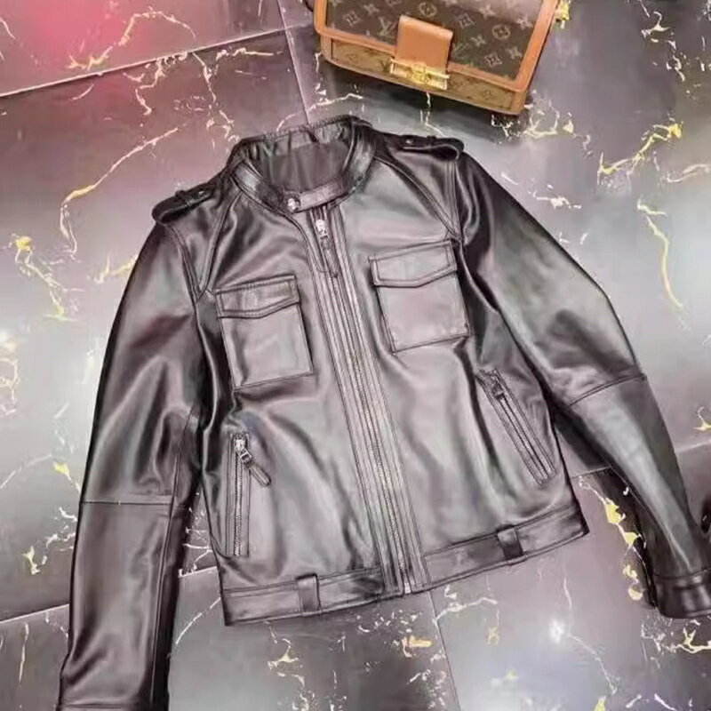【巴黎精品】皮衣外套真皮夾克-羊皮修身顯瘦立領女外套黑色a1iw27