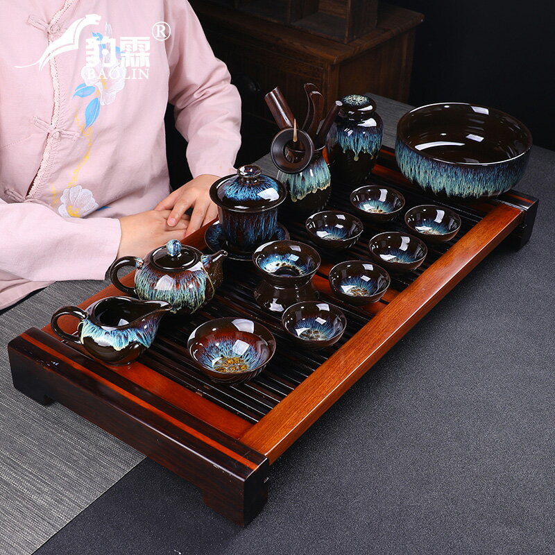 鈞瓷窯變功夫泡茶具小套裝陶瓷家用茶壺茶杯茶盤建盞復古日式簡約