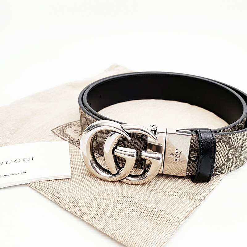 美國百分百【全新真品】Gucci 皮帶 男款 真皮 腰帶 歐洲精品 配件 logo 滿版印花 咖啡 CX37