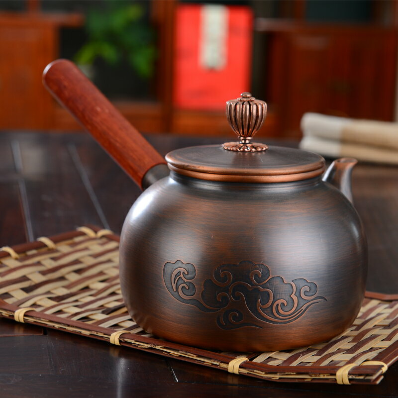 和成堂 手工純銅花梨木側把急須 紫銅茶銚銅壺 日式功夫茶具
