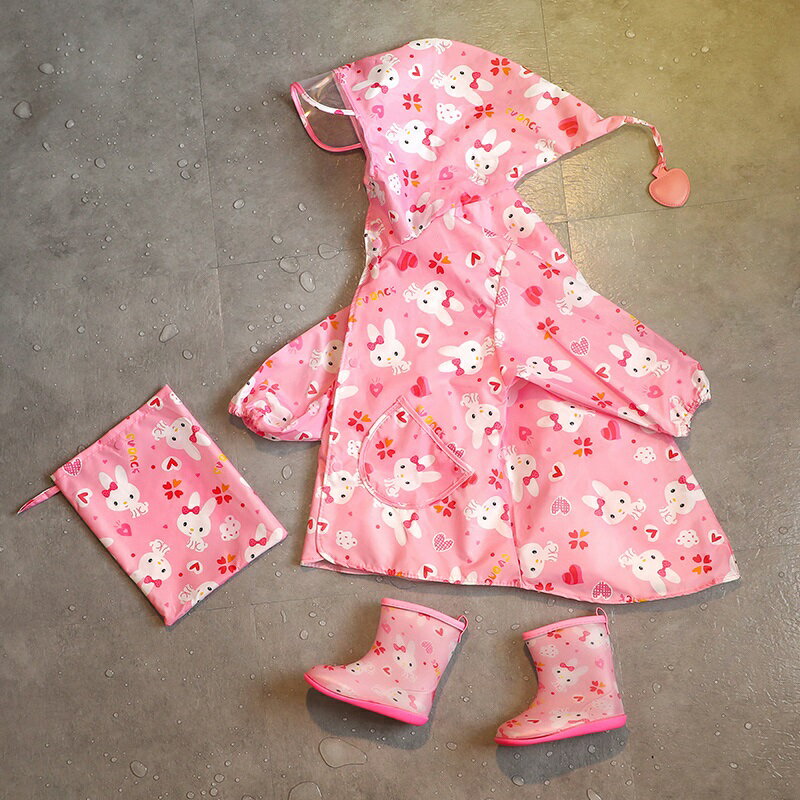 兒童雨衣女童小孩幼兒園可愛小兔子小童寶寶防水雨披雨鞋全身套.