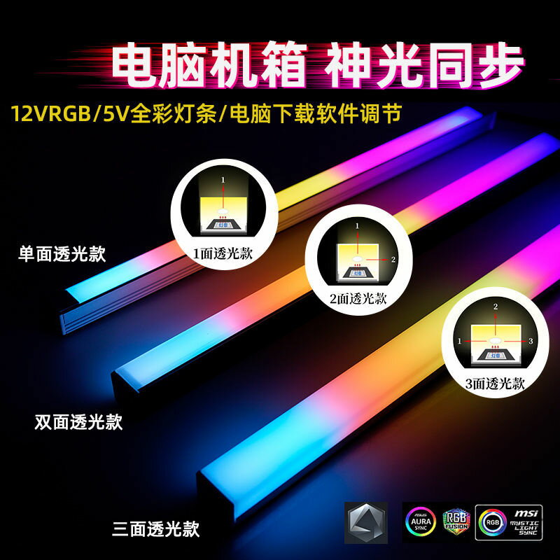 電腦機箱LED呼吸燈RGB光汙染5V華碩AURA微星主機板神光同步磁吸燈條【北歐家居生活】