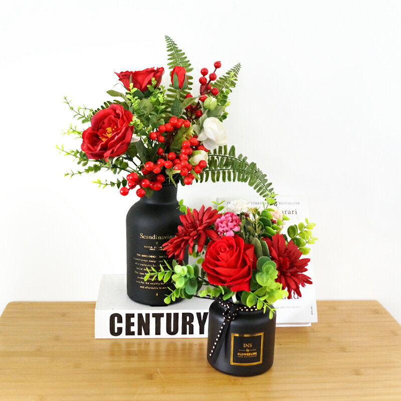 仿真花束輕奢風玻璃花瓶玫瑰牡丹薔薇假花客廳餐桌插花擺設裝飾 協貿國際日用品生活2館 樂天市場rakuten