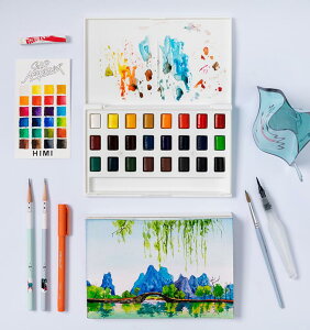 繪畫水彩 固體水彩顏料12色24色36色手繪顏料套裝可水溶美術生繪畫水彩顏料