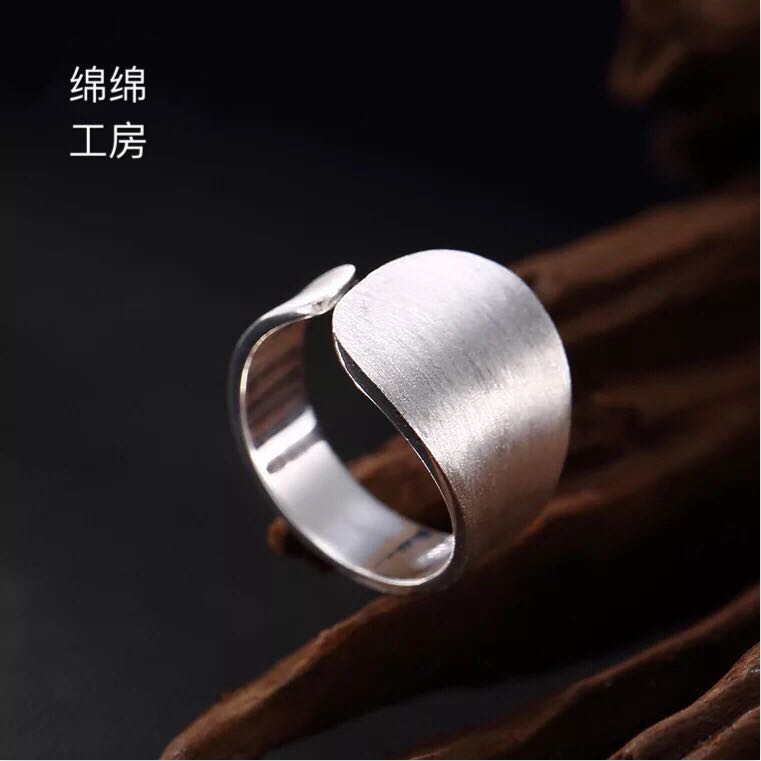 S925純銀韓版拉絲戒指時尚簡約個性女士開口新款指環