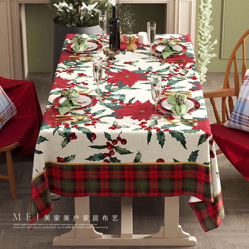 聖誕桌布 紅色圣誕風新年裝飾桌布防水茶幾布輕奢高級感長方形餐桌臺布