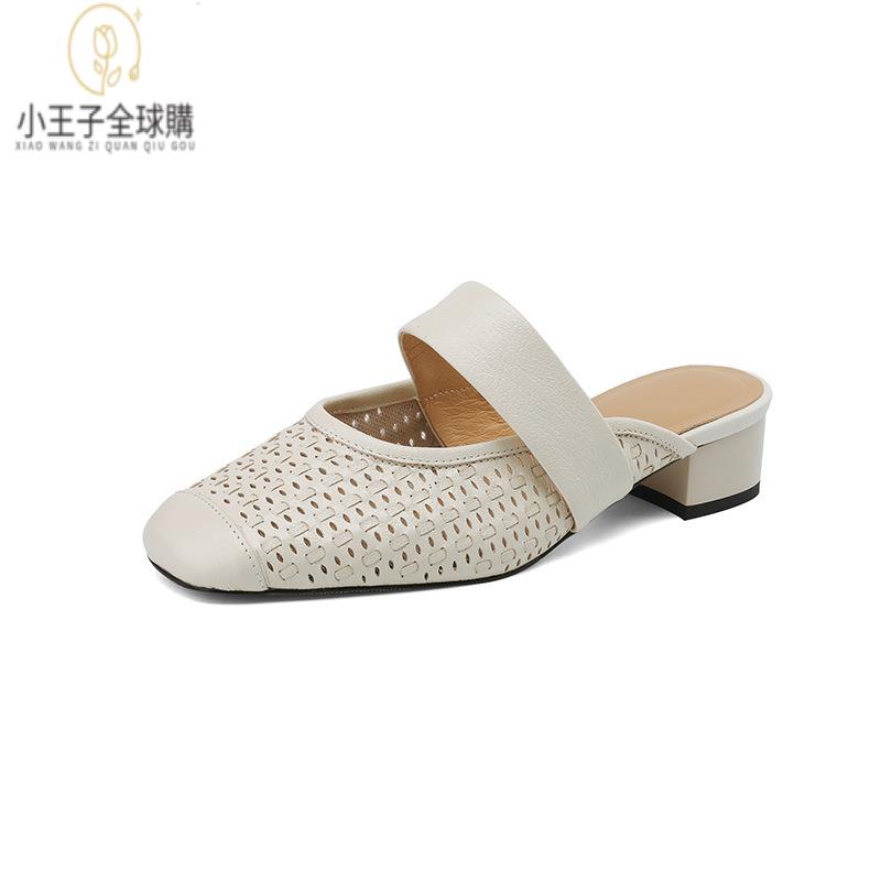 【公司現貨速發】免運 開發票 小短靴 堆堆靴 真皮女鞋 羊皮鞋 小皮鞋 樂福鞋34-41大碼頭層羊皮包頭外穿涼拖夏圓頭3.5cm一腳蹬懶人鞋 定製